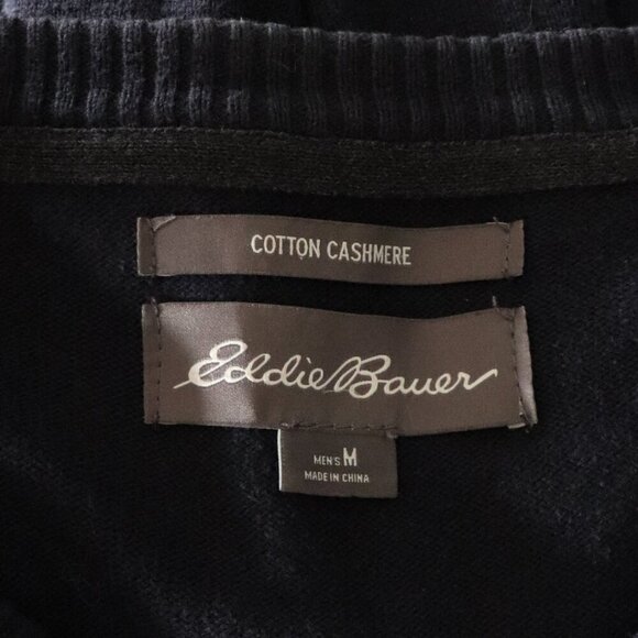 Eddie Bauer Men's M Blue Cashmere Blend V-Neck Pullover Ribbed Stretch Sweater - Picture 9 of 11